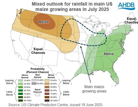Image showing the chance of normal rainfall in July 2025 in the US